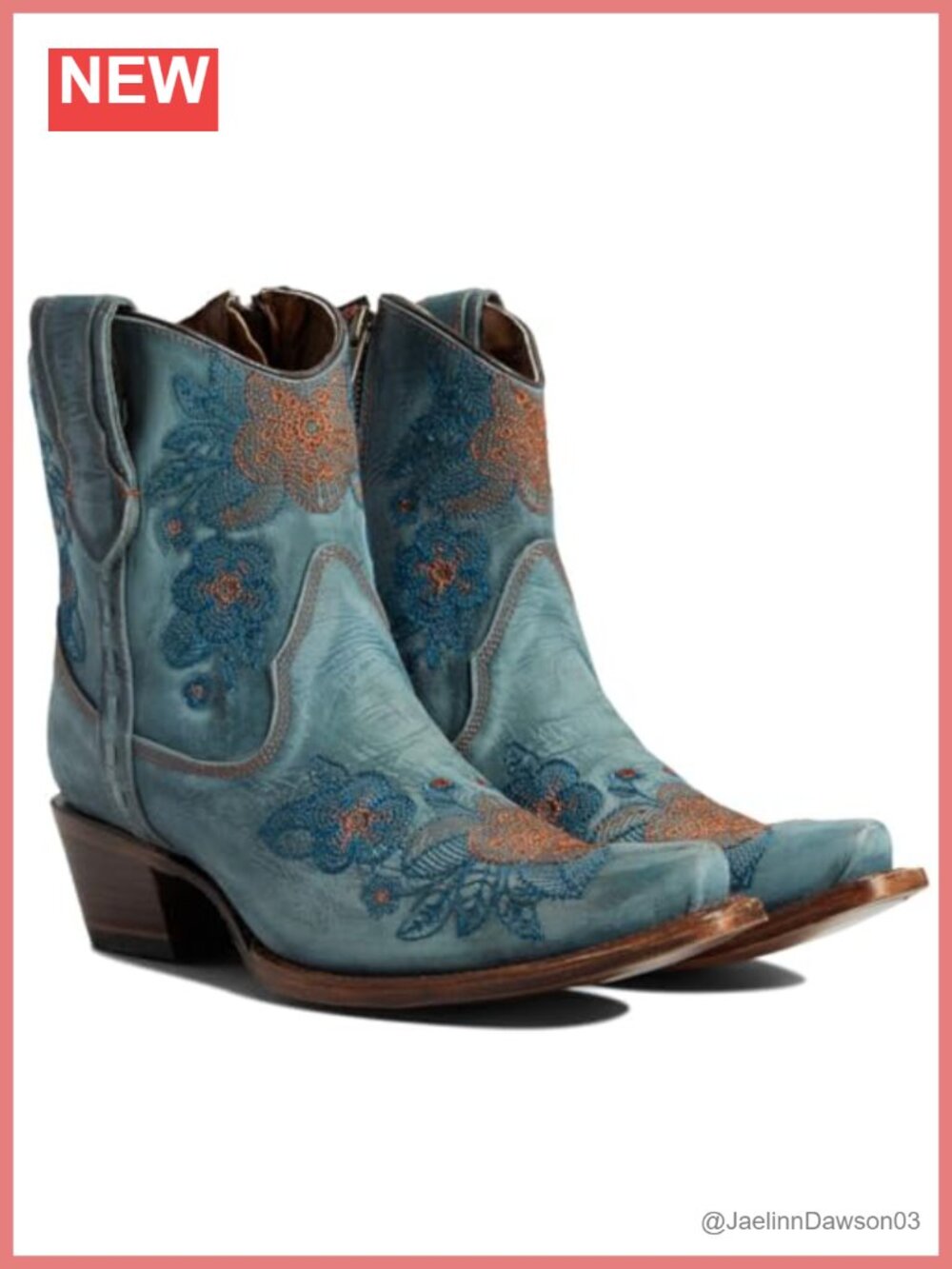 Corral Snip Toe Ankle Boots Leather Floral Embroidery Block Heel